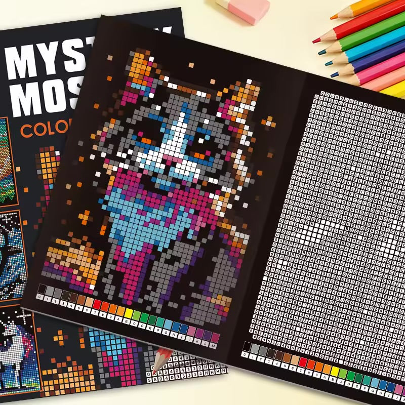 Mystery Mosaics – Color by Number Ausmalbuch (32 Seiten)