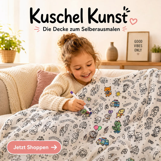 Kuschel Kunst Decke Weiß – Kuscheldecke zum Selbst-Ausmalen, 150×127 cm