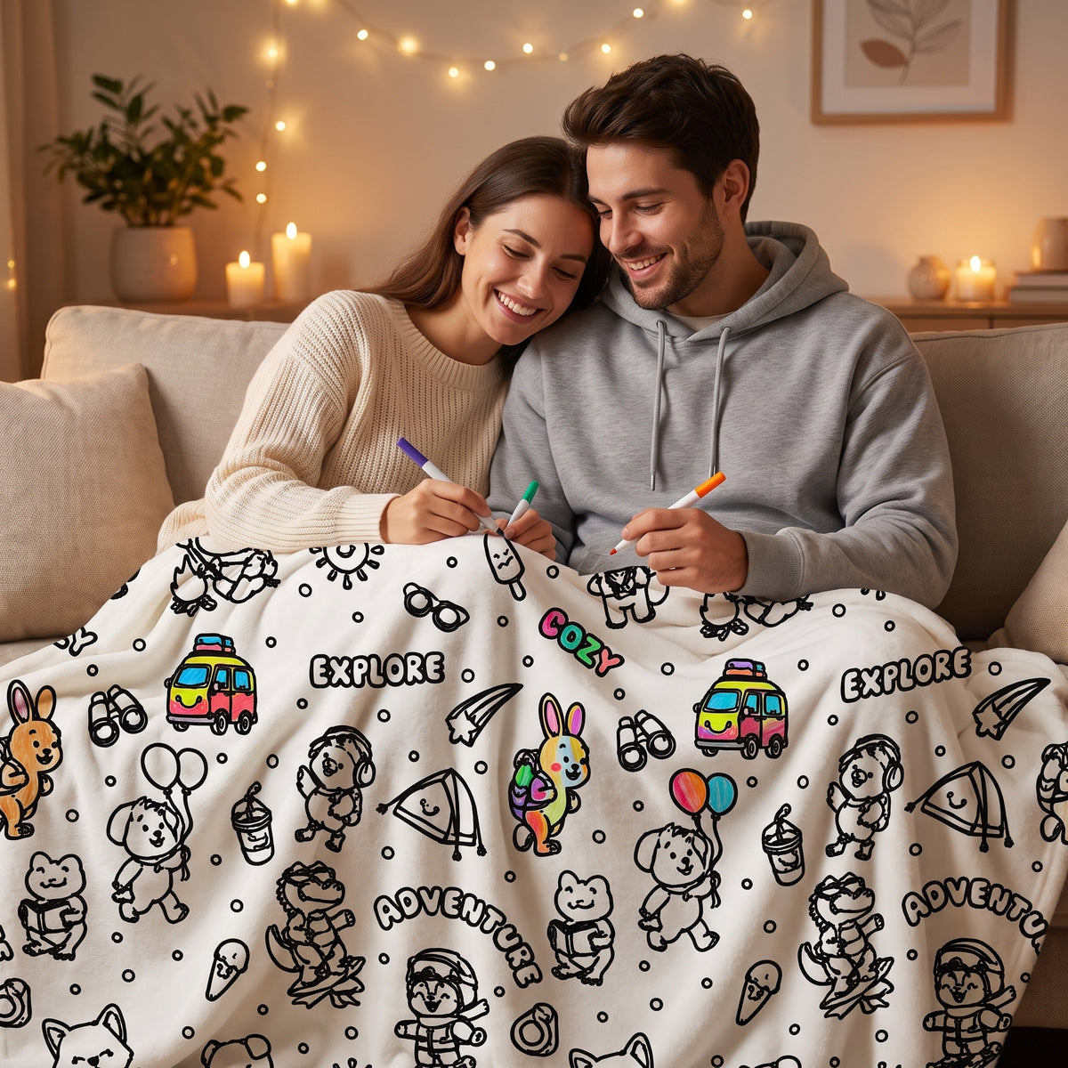 Kuschel Kunst Decke Weiß – Kuscheldecke zum Selbst-Ausmalen, 150×127 cm