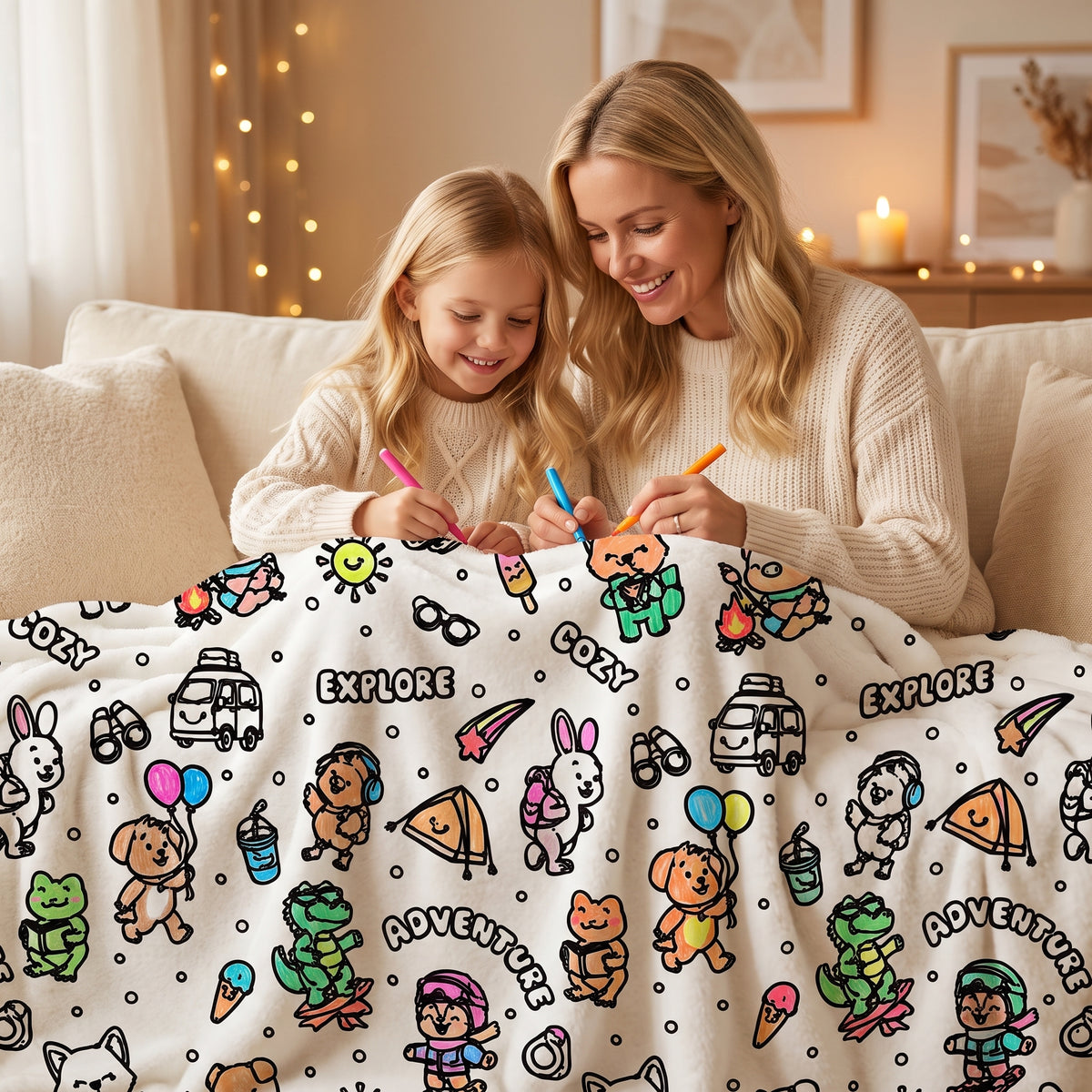 Kuschel Kunst Decke Weiß – Kuscheldecke zum Selbst-Ausmalen, 150×127 cm